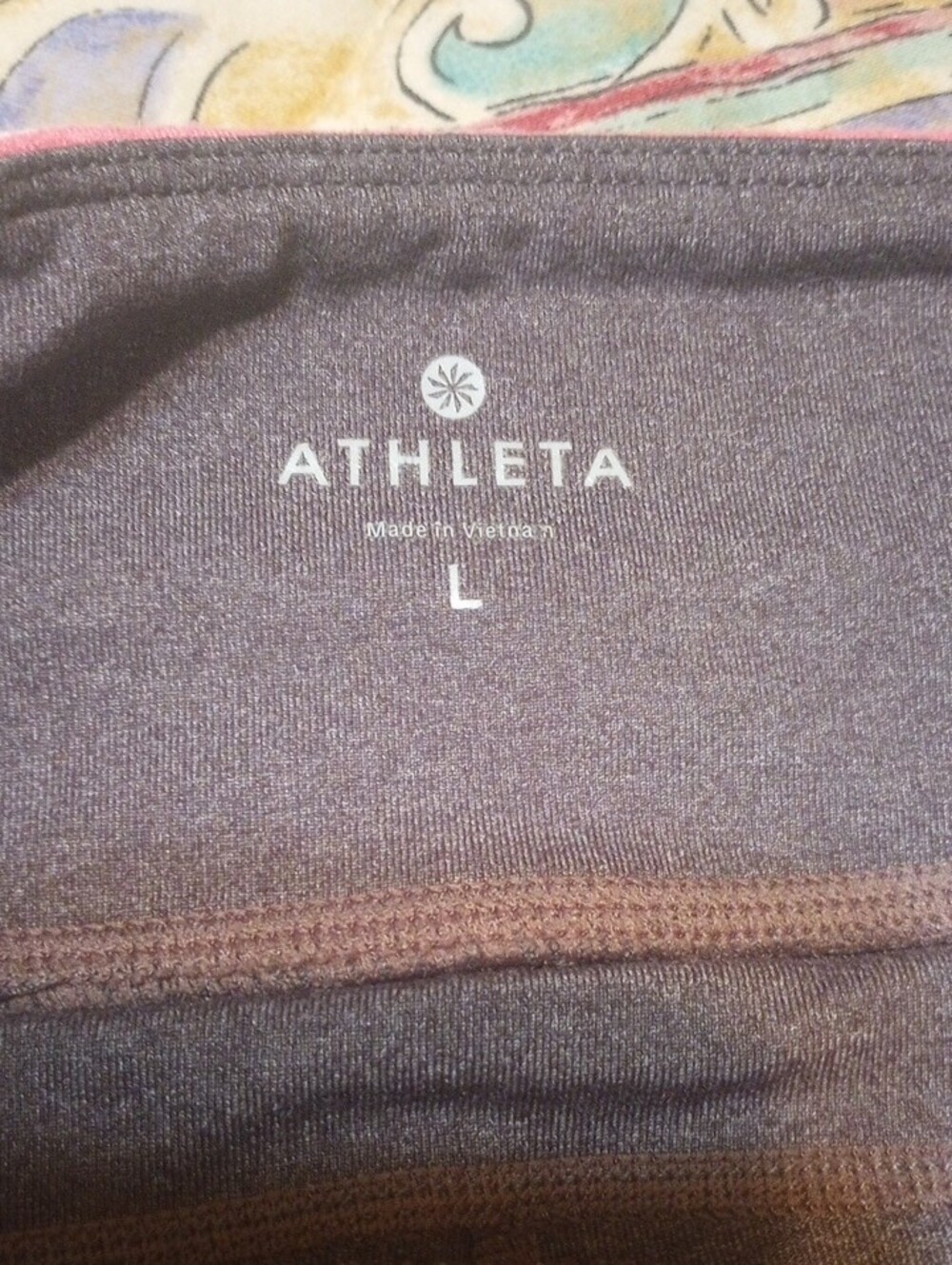 Athleta Gray Capri Leggings with Peach Waist Trim - Picture 2 of 3
